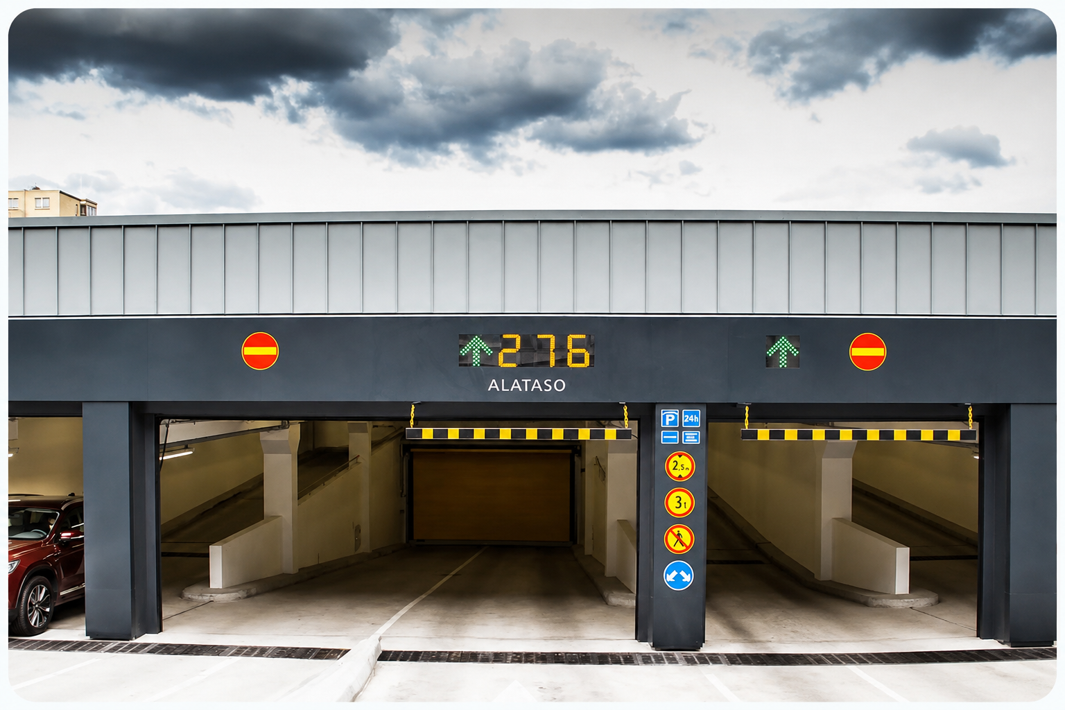 Parking garage entrance with Parksol LED parking guidance display